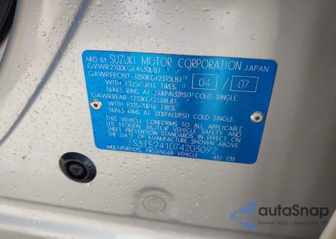 2007 Suzuki Grand Vitara z USA, uszkodzony, nr VIN JS3TE941074203092